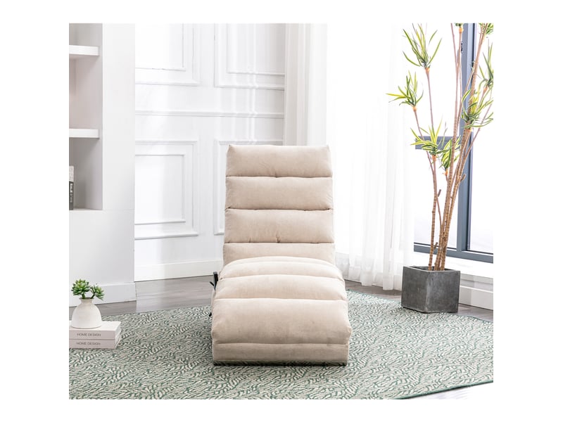  Chaise longue de massage tcqpz fixe 148 x 55 x 84 cm vibration douce rangement latéral lin beige  - Conforama D