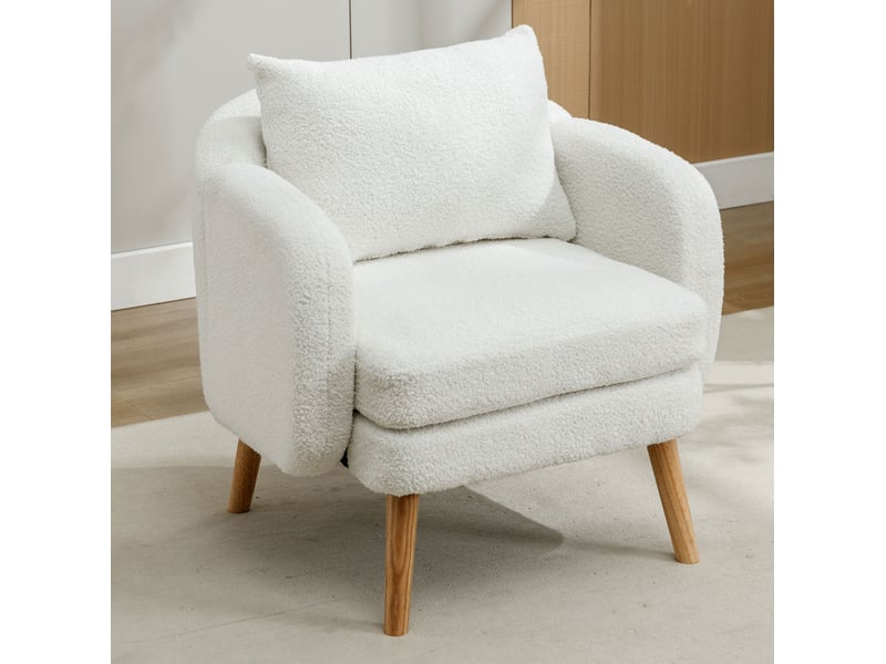  Fauteuil 1 place en tissu bouclette blanc avec coussin  - Conforama D