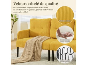 Canapé droit fixe 3 places Velours côtelé jaune