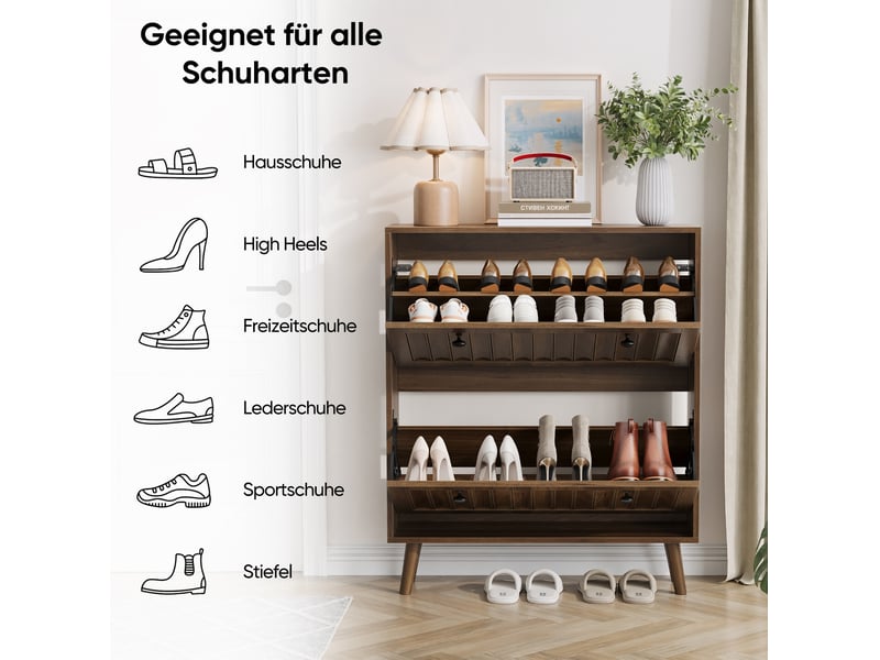  Meuble à chaussures,80x24x95 cm,2 abattants et rangement,mdf,effet noyer  - Conforama D