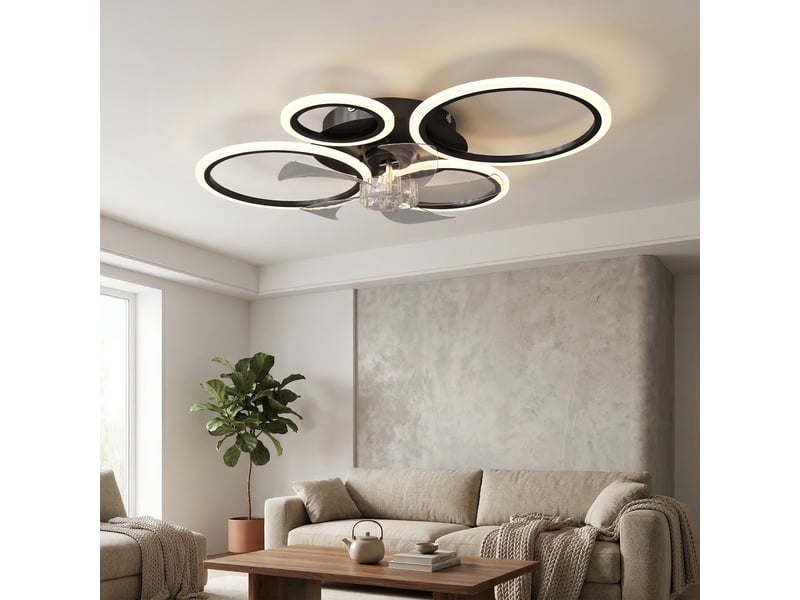Ventilateur de plafond avec lumière et télécommande acier noir  - Conforama D