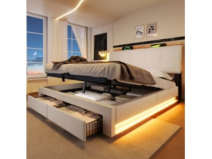 Lit coffre 140x200 cm <strong>MODENUIT </strong> <strong></strong> coloris beige