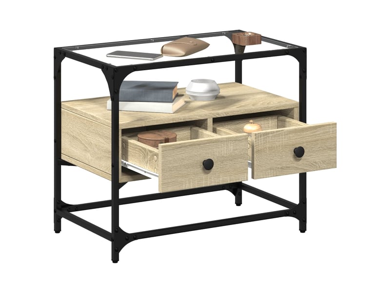 Meuble tv - banc tv - meuble de rangement avec dessus en verre chêne sonoma bois d'ingénierie  - Conforama C