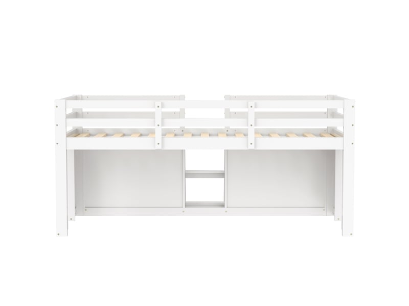  Lit simple 90x200 cm avec plusieurs étagères de rangement, lit enfant avec rampe et échelle, cadre de lit en bois de pin, blanc  - Conforama B