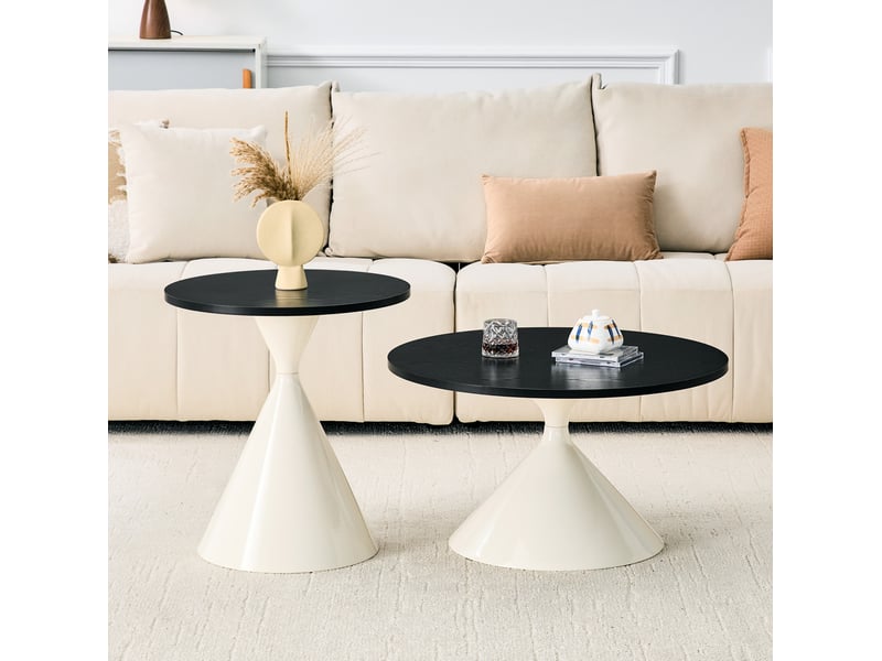  Lot de 2 tables basses gigognes 70x40+50x50 cm, empilables, gain de place, pour le salon et la chambre, métal, noir  - Conforama D