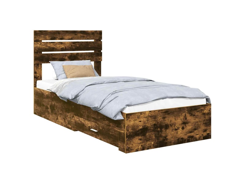  Lit simple, cadre de lit chêne fumé et argent 75 x 190 cm bois d'ingénierie shl75030  - Conforama A