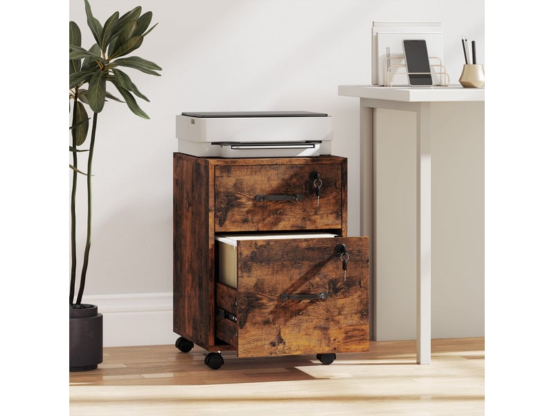  Caisson bureau mobile à 2 tiroirs, meuble rangement bureau sur roulettes pour documents suspendus format lettre, marron  - Conforama D