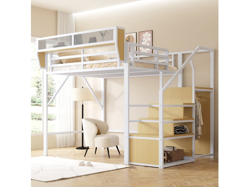 Lit mezzanine 140x200 cm avec échelle de sécurité et rangement modulable - Conforama B