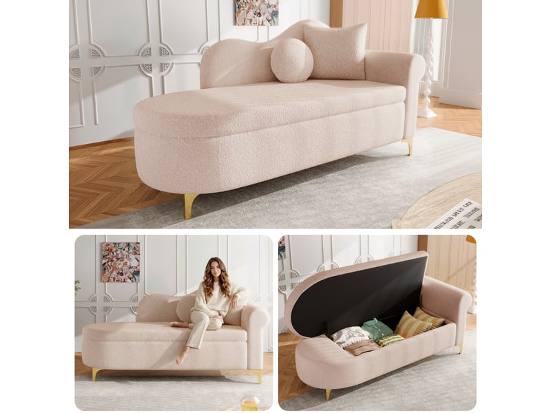  Méridienne avec rangement chaise longue tissu bouclette banquette de salon moderne  - Conforama R