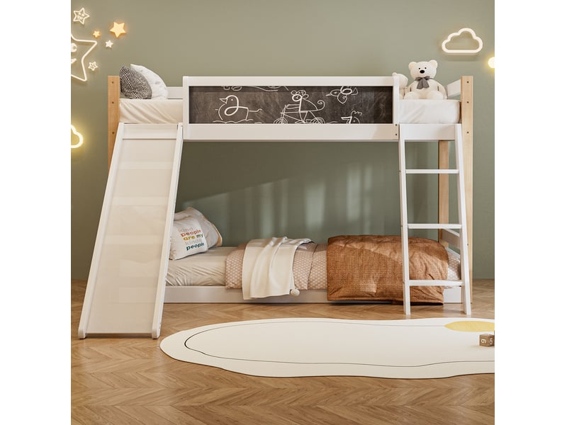  Modenvie lit superposé enfant 90x200 cm - avec toboggan et escalier, sans matelas - blanc  - Conforama D