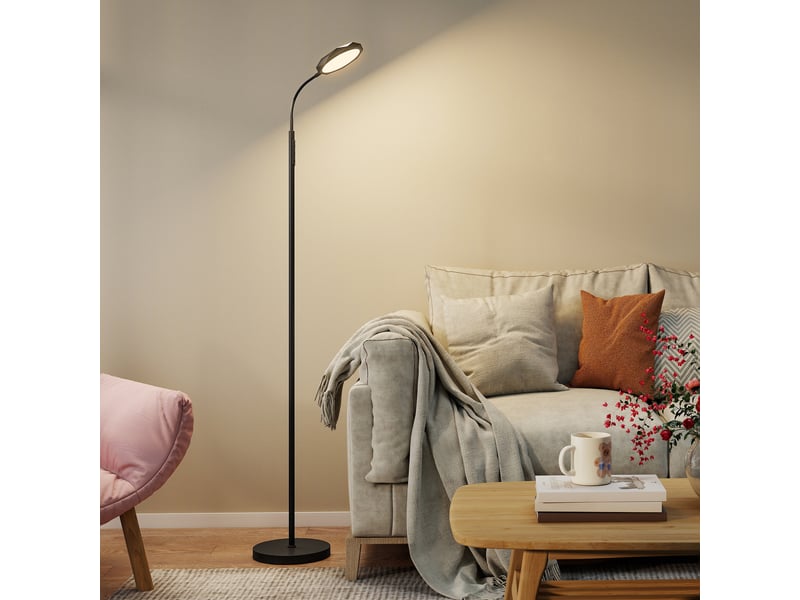  Lampadaire led avec télécommande, tête pivotante, réglage de la luminosité et de la température, noir  - Conforama C