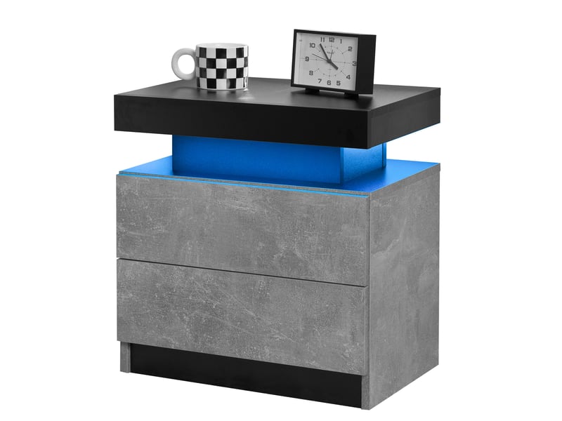  Table de chevet led moderne – 2 tiroirs et rangement ouvert – gris – 50 × 53 × 36 cm  - Conforama A
