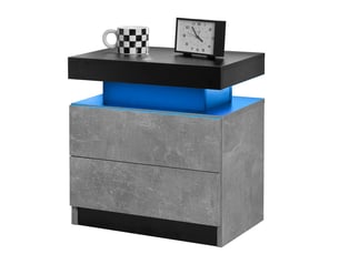 Table de chevet led moderne – 2 tiroirs et rangement ouvert – gris – 50 × 53 × 36 cm