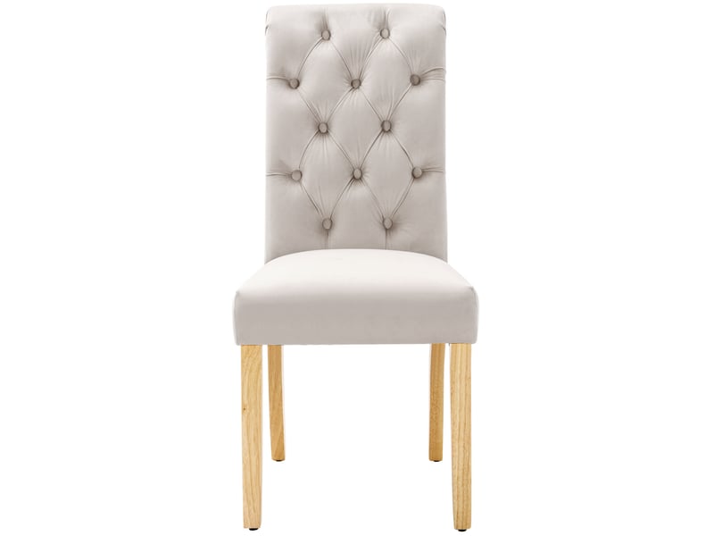  Chaise de salle à manger lot de 6 avec dossier capitonné et pieds réglables en bois et velours beige  - Conforama A