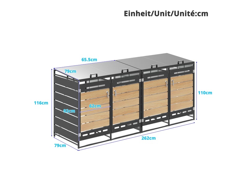  Cache-poubelles 4 compartiments, modèle bois, couvercle hydraulique, armoire métal verrouillable  - Conforama C