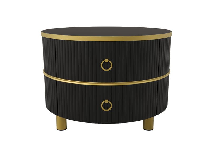  Table basse ronde gigogne avec 2 tiroirs, plateau brillant effet marbre, double rangement pour salon moderne  - Conforama E