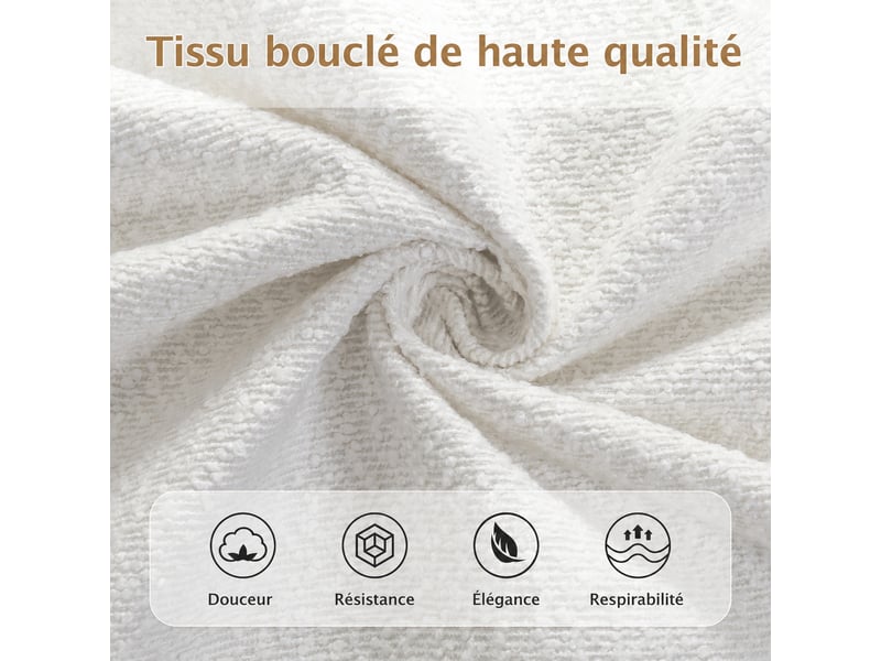  Lit rembourré 180 x 200 cm, lit double avec tête de lit capitonnée, sommier à lattes, bouclé beige  - Conforama E