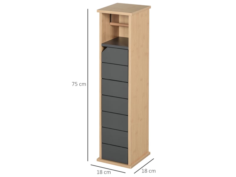  Meuble de salle de bain avec porte-papier toilette intégré, meuble gain de place avec étagère réglable en mdf et bambou, 18 x 18 x 75 cm  - Conforama E