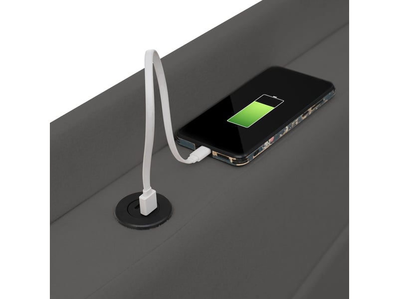 Lit coffre,160x200 cm,avec matelas, usb type-c et rangement,tissu,gris - Conforama D
