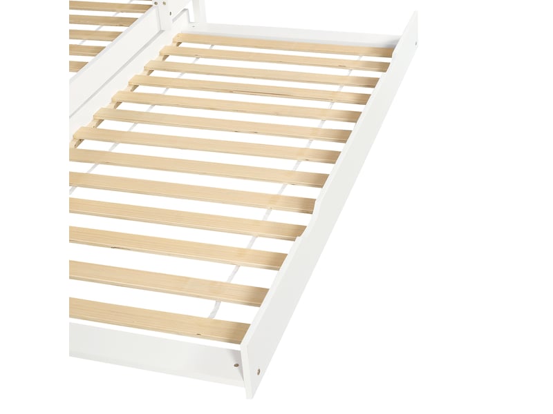 Lit superposé enfant 90x200 cm avec lit gigogne et étagères, sommier à lattes, pin blanc, sans matelas - Conforama R