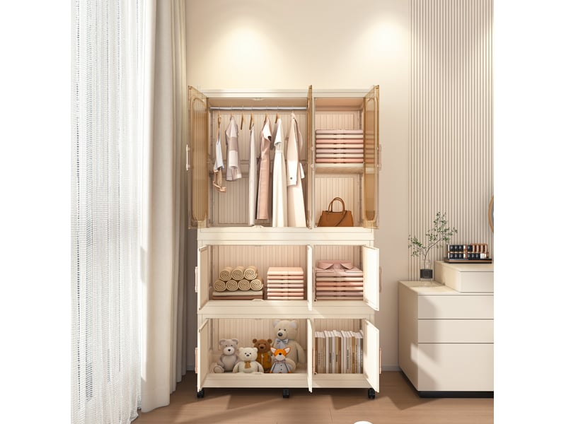 Armoire modulable pliable 92x45x158 cm en polypropylène beige à 9 portes - Conforama D