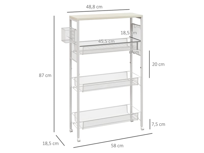  Desserte de cuisine à roulettes 3 paniers blanc 58 x 18,5 x 87 cm  - Conforama C