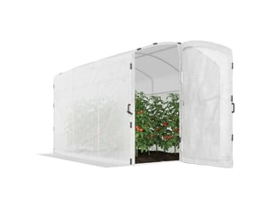 Serre tunnel de jardin 6m², serre de jardin tunnel 300x200x195cm bâche pe 220gm² bords prolongés 50 cm avec porte blanc