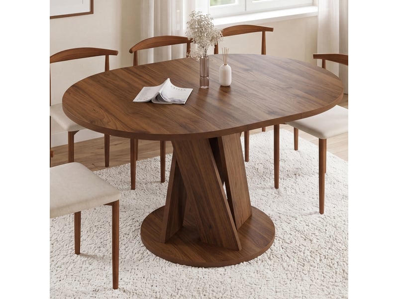 Table à manger extensible ronde jasmine 4-8 personnes pied central noyer 110-150 cm - Conforama B