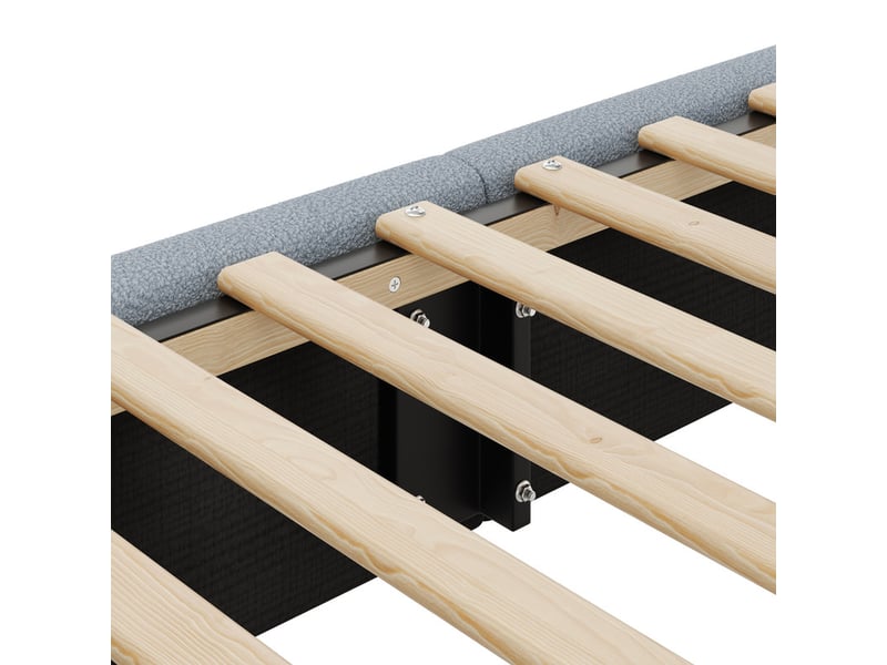  Lit double rembourré 180x200 - lit adulte avec tête de lit rembourrée - mdf+pu - tissu teddy - gris+naturel (sans matelas)  - Conforama W