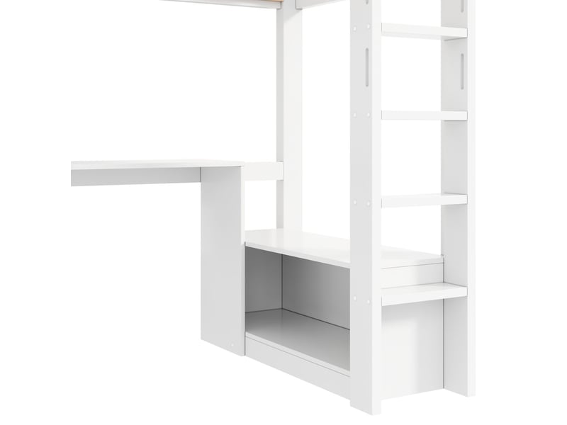  Lit simple 90 x 200 cm rangement intégré armoire intégrée étagères intégrées bureau intégré éclairage led port usb finition blanche  - Conforama D
