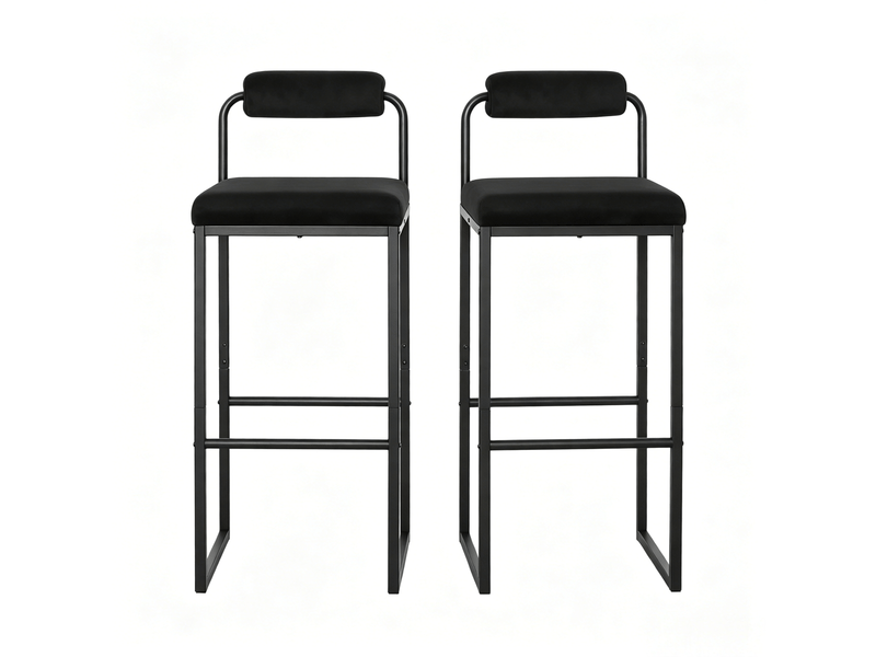  Tabourets de bar lot de 2 avec dossier et repose-pieds - lpospi - assise rembourrée, acier, velours - noir  - Conforama A
