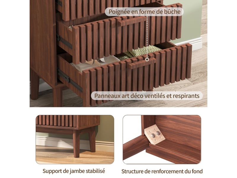  Kefsr commode 4 tiroirs, chiffonnier meuble de rangement style rétro pour chambre, salon et entrée, finition noyer, 60x34x91 cm  - Conforama D