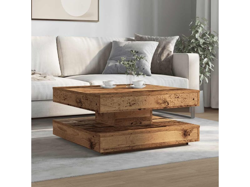  Table basse | table de salon rotative à 360 degrés vieux bois 70x70x34,5 cm  - Conforama C