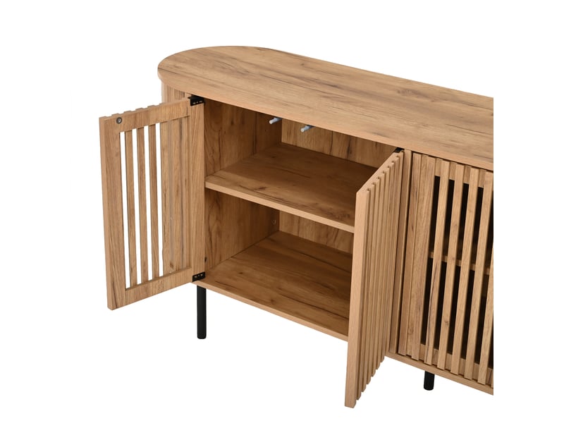  Buffet salon 160cm bahut bois naturel mdf 4 portes pieds métal  - Conforama W
