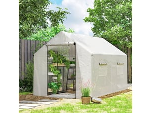 Serre de jardin en film - 3x2x2 m - blanc - résistant aux uv - porte enroulable - 4 fenêtres en filet - moustiquaire