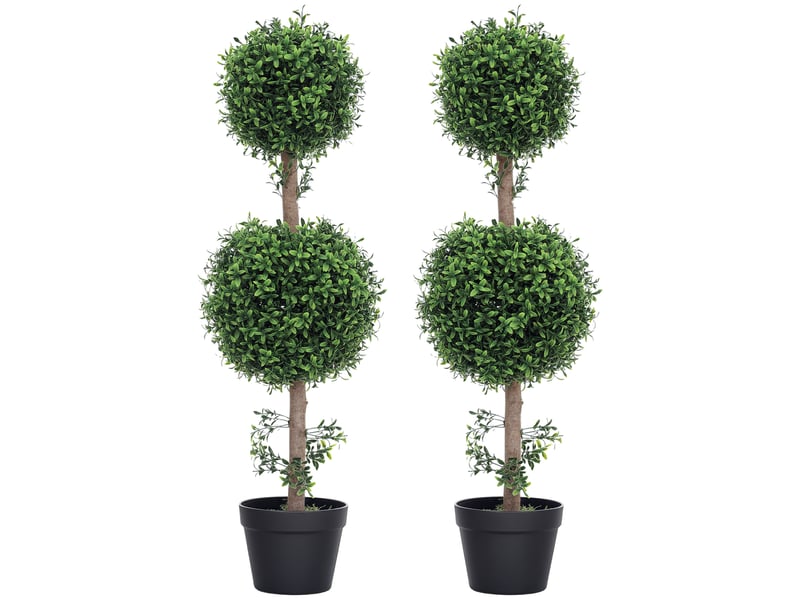  Lot de 2 plantes artificielles, buis artificiel, protection uv, avec pot, vertes  - Conforama A