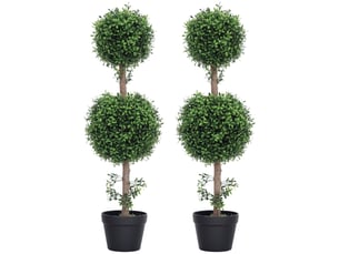Lot de 2 plantes artificielles, buis artificiel, protection uv, avec pot, vertes