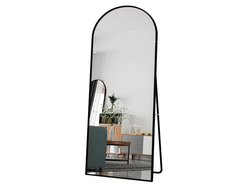  Miroir sur pied 180x80 cm,grand miroir pleine longueur,miroir mural arqué moderne ,cadre en aluminium,verre trempé hd,noir  - Conforama A
