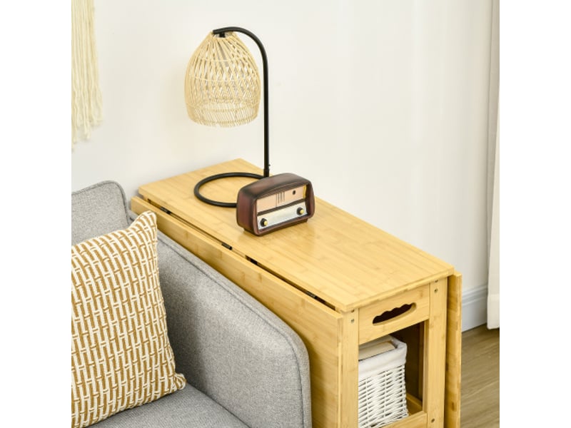 Table à manger pliante en bambou naturel, pieds réglables et rangements – 149,5 × 80 × 73,5 cm - Conforama E