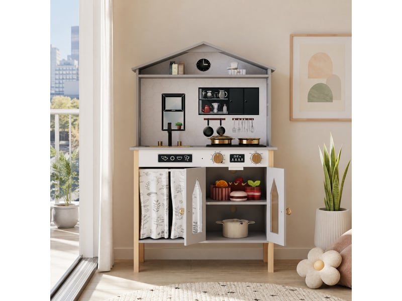  Cuisine enfant 60x28,5x92 cm multifonction mdf gris  - Conforama C