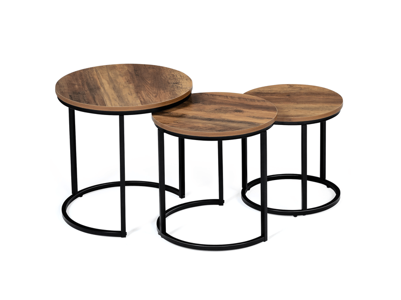 Lot de 3 tables basses gigognes hawkins rondes 30-40-45 bois foncé design industriel  - Conforama A
