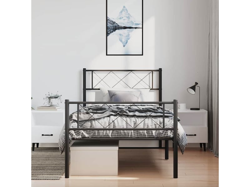  Lit simple- lit adulte -  cadre de lit métal sans matelas et pied de lit noir 100x200 cm  - Conforama B