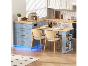 Table repas extensible rangement mobile 125 à 187 cm mdf bleu led usb cuisine bar homvra