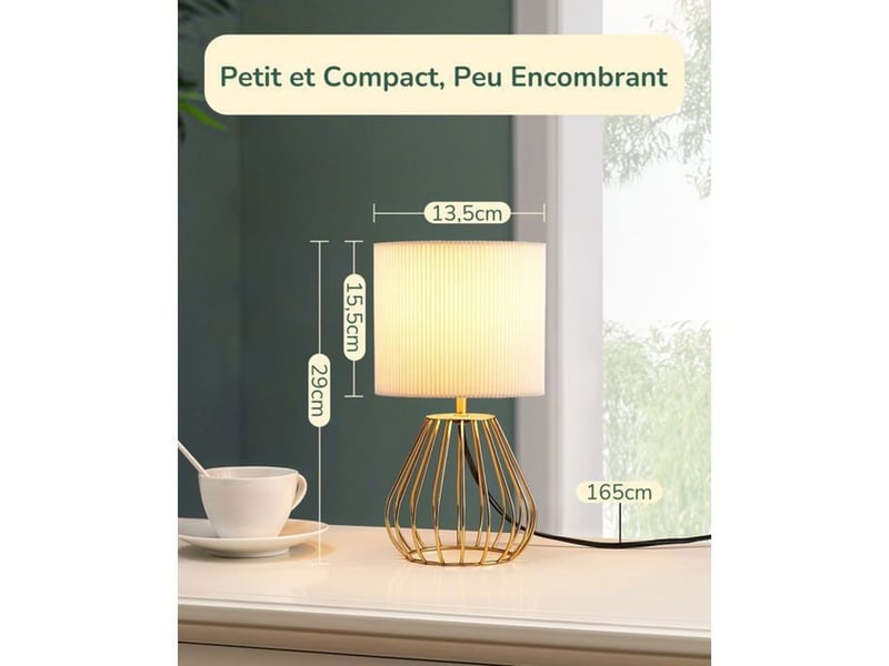 Lampe de table chevet ivoire t165 abat-jour plisse 2700k led 4w e14 370618_AABJN44658_6_DROPFR - Conforama D