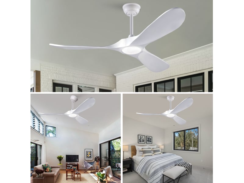  Ventilateur de plafond avec éclairage 132 cm blanc en bois, télécommande 6 vitesses et fonction mémoire  - Conforama B