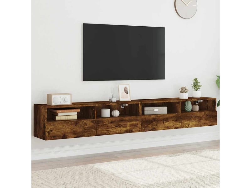  Lot de 2 meuble tv mural, meuble tv suspendu chêne fumé 100x30x30cm bois d'ingénierie  - Conforama B