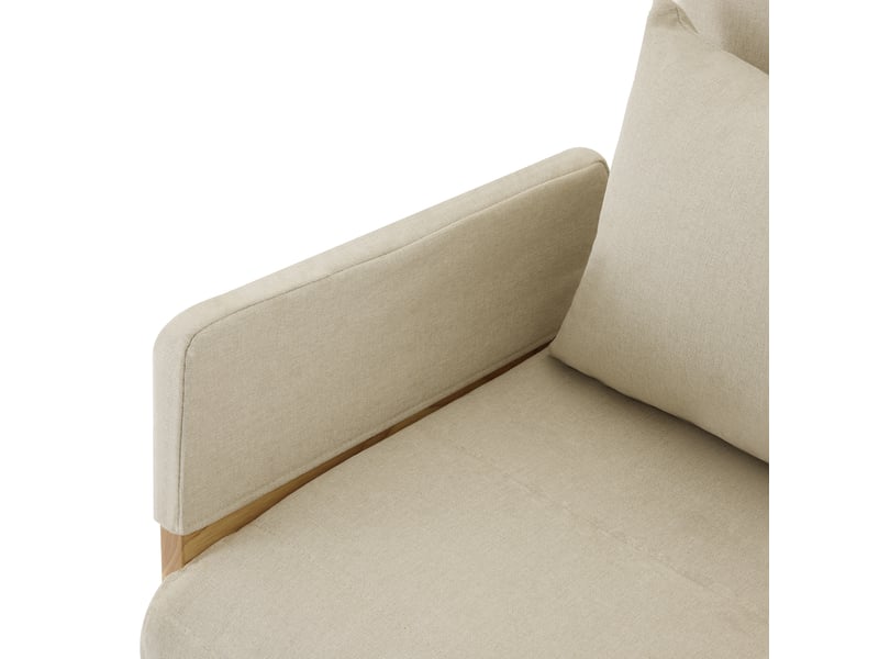  Fauteuil convertible lit beige, design moderne avec plateau rotatif, revêtement lin polyester, structure bois massif  - Conforama W
