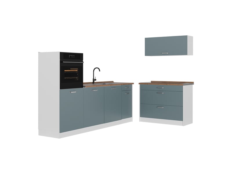  Vicco cuisine, bleu-grisblanc, 220cm plan de travail chêne doré  - Conforama A