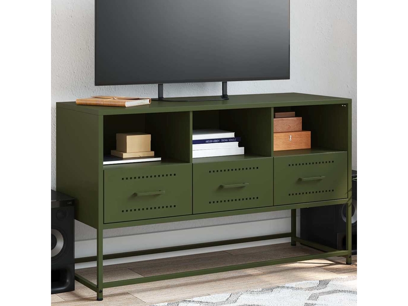  Meuble tv - banc tv - meuble de rangement vert olive 100,5x39x60,5 cm acier  - Conforama B