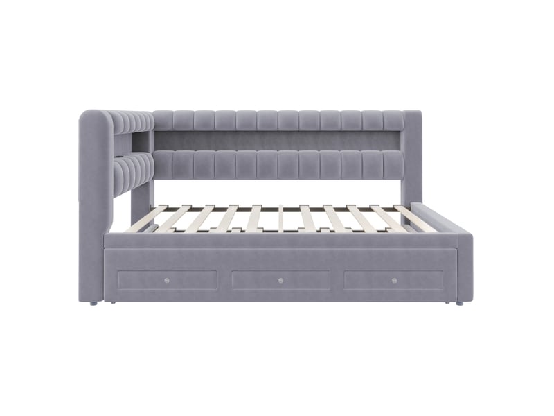  Lit banquette 90x190 cm gris foncé avec lit gigogne, tiroir, led et usb  - Conforama A
